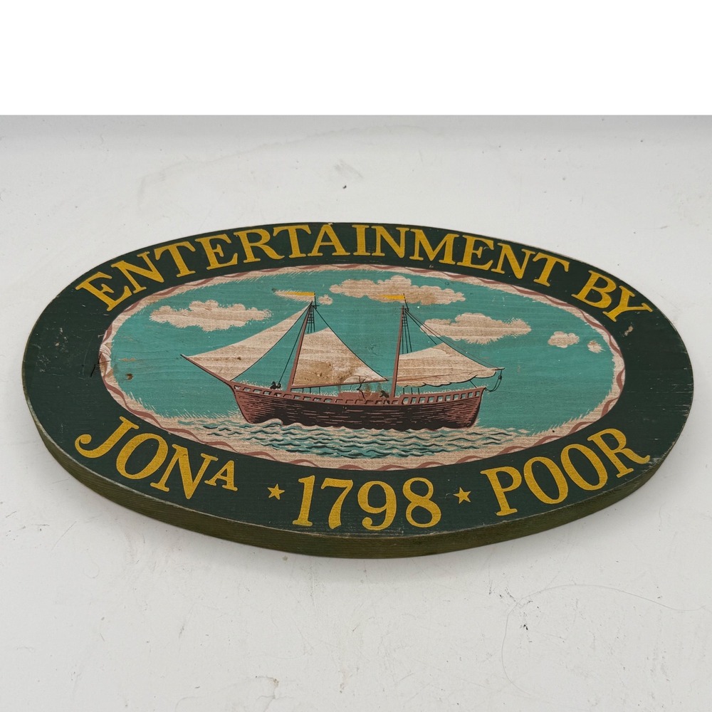 Vintage 1960s Yorkraft Wooden Tavern Sign Jona Poor 1798 Nautical 12" Plaque